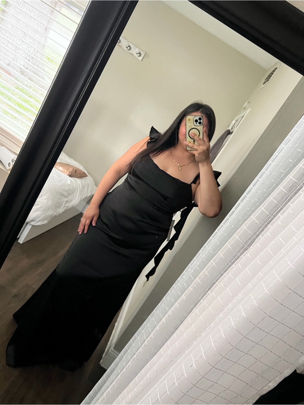 Azazie Black Maxi Dress with Shoulder Tie Detail
